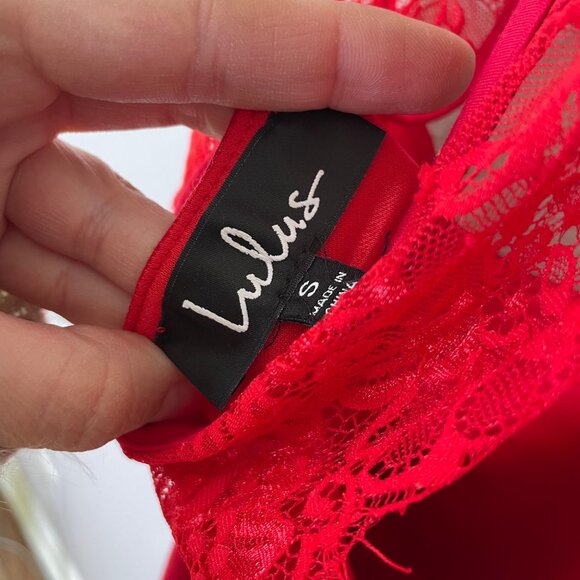 Lulus Dance on the Roof Red Lace Mini Dress Size Small Bodycon Cocktail New - Picture 6 of 9